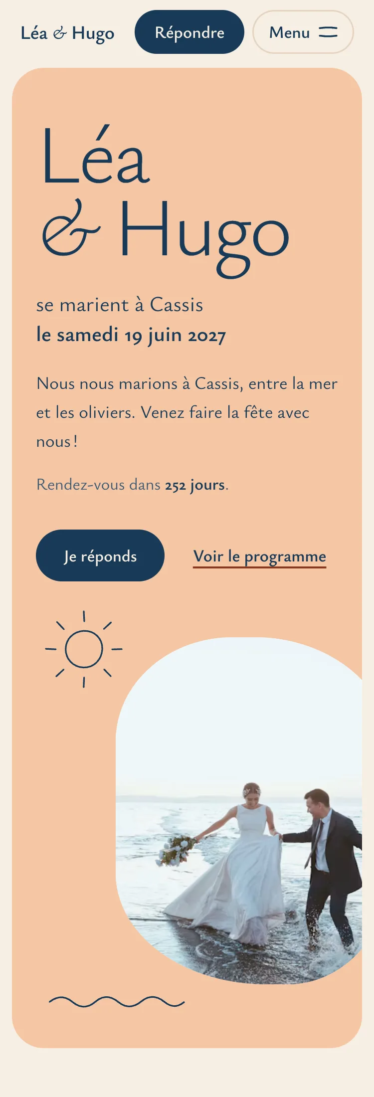 Le site de démonstration Riviera de Léa et Hugo, sur téléphone